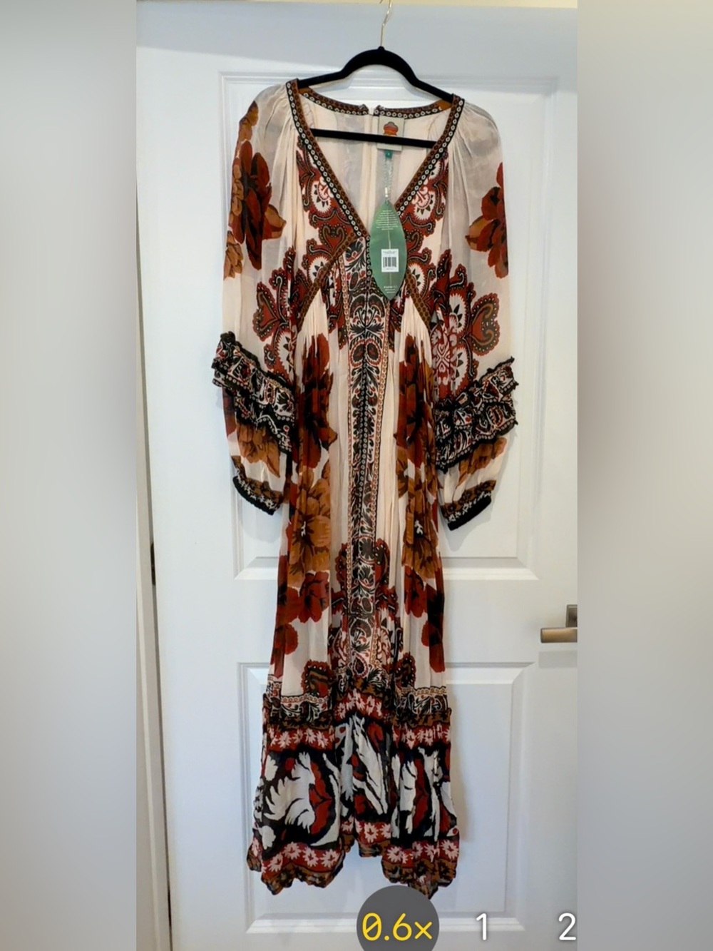 FARM Rio Cream Maxi Dress with Rust and Brown Floral Print